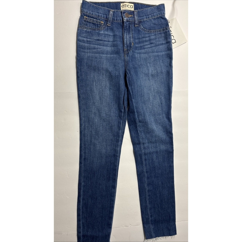 Etica High Rise Raw Hem Natural Organic Fiber Straight Leg Jeans Blue Size 1 NWT